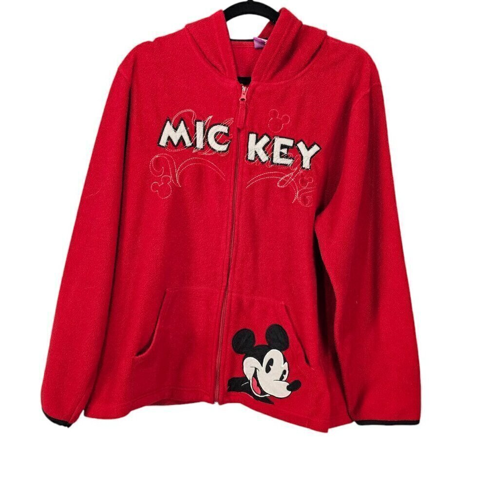 Disney Mickey Mouse Vintage Fleece Full Zip Hooded Red Sweatshirt
